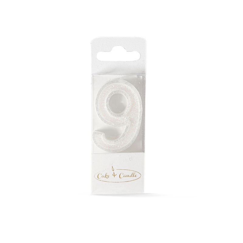 Mini White Glitter Number Candle