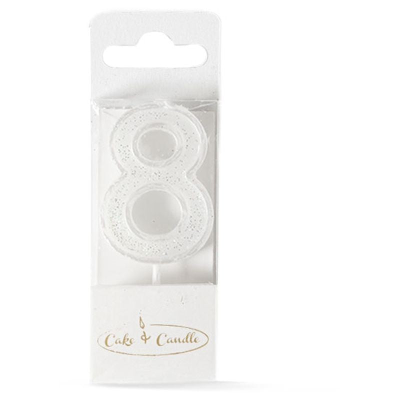 Mini White Glitter Number Candle
